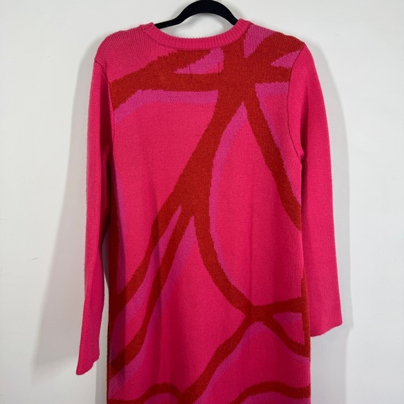 11 Honoré  Elegant Pink Red Abstract Long Cozy Knit Long Sleeve Dress - Picture 8 of 16